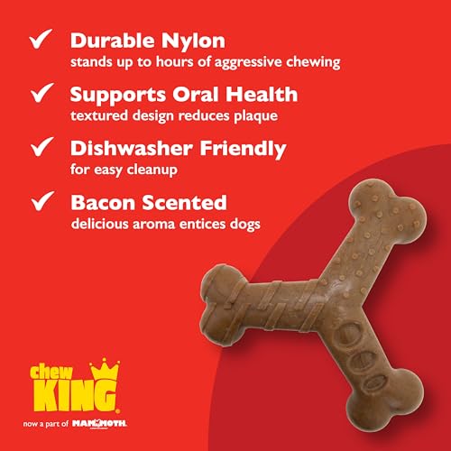 Chew King by Mammoth Dog Bacon Lovin’ Wishbone, Nylon Bones, Textured Bacon Flavored Chew Toy, for All Breed Sizes - size: Medium, style: Wishbone (1 Pack)