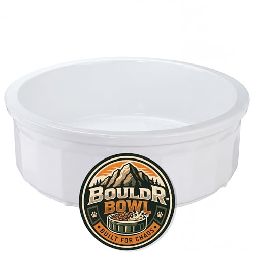 Pet Crock Bowl – Thick Durable Plastic Non-Tip Food & Water Dish for Dogs, Cats & Small Animals – Indoor/Outdoor – Chew Resistant, Easy Clean (White, Jumbo 96oz) - color: White, size: Jumbo 96oz