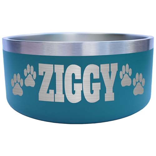 Custom Dog Bowl with Paws and Name - Engraved, Nonslip, Personalized, Custom Cat Bowl, 304 Stainless Steel, Feeding, Pet Supplies (Teal, Large -64oz) - color: Teal, size: Large -64oz