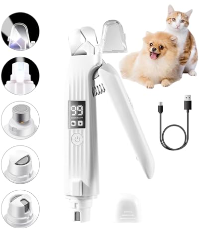 2-in-1 Dog Nail Trimmers & Dog Nail Grinder with 2 LED Lights, USB Rechargeable, Cat Nail Clipper with Splash Guard, and Multiple Grinding Methods for Small, Medium, and Large Dogs & Cats