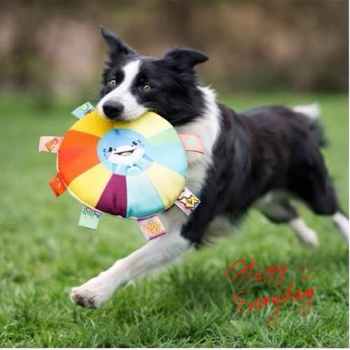 Stuffed Colorful Plush Flying Disc Dog Toy Soft Squeaky Aggressive Chewer Puppy Teething Chew Toy for Small Big Large Dogs (Shark)