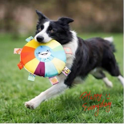 Stuffed Colorful Plush Flying Disc Dog Toy Soft Squeaky Aggressive Chewer Puppy Teething Chew Toy for Small Big Large Dogs (Shark)