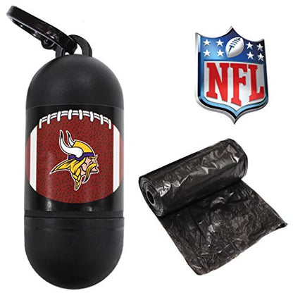 Pets First NFL MINNESOTA VIKINGS PET LICENSED Poop Waste Bag Dispenser and D Ring for Leash with 15 Premium Garbage Bags - color: Minnesota Vikings, size: 1 Count (Pack of 1)