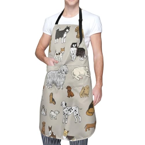 Perinsto Dog Cat Pets Cute Animals Waterproof Apron Bibs for Grooming Kitchen Cooking Baking Painting Gardening - color: Dog (Beige)