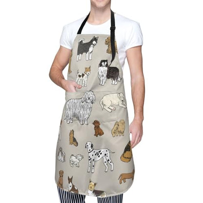 Perinsto Dog Cat Pets Cute Animals Waterproof Apron Bibs for Grooming Kitchen Cooking Baking Painting Gardening - color: Dog (Beige)