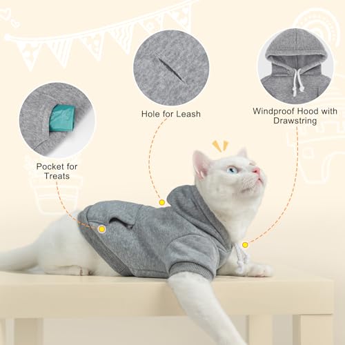 BEAUTYZOO Dog Hoodie & Cat Sweater for Small Dogs Puppy Girls Boys, Fleece Lined Warm Winter Fall Dog Clothes with Leash Hole and Pocket, Ultra-Soft Pet Jacket Coats Kitten Clothing, Grey L - color: Grey, size: L (Chest: 19", Neck: 12", Back: 14")