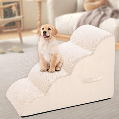 Steps for Small Dog, Dog Stairs for High Beds and Couch, 20" 4-Step High Density Foam Pet Stairs for Dogs Injured, Older Dogs Cats, Pet with Joint Pain (Beige) - size: 4-Steps
