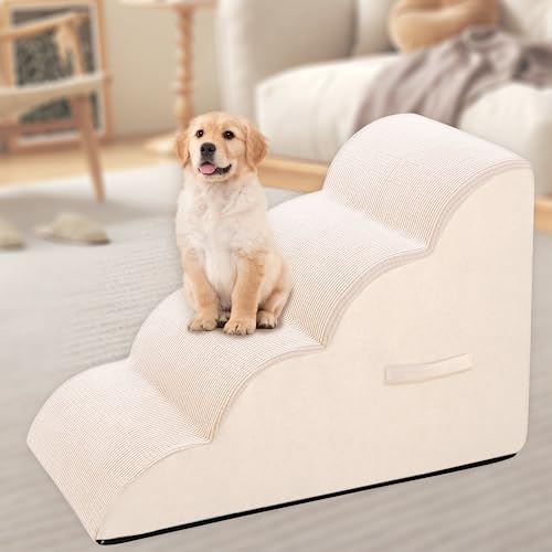 Steps for Small Dog, Dog Stairs for High Beds and Couch, 20" 4-Step High Density Foam Pet Stairs for Dogs Injured, Older Dogs Cats, Pet with Joint Pain (Beige) - size: 4-Steps