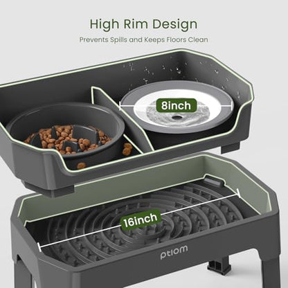 4-in-1 Elevated Slow Feeder Dog Bowls, 4 Height Adjustable Mess Proof Raised Dog Bowl Stand with No Spill Dog Water Bowl, Stainless Steel Dog Food Bowl & Slow Feeder for Large Medium Small Dogs Pets - color: Grey, size: Water Bowl + Stainless Steel Bowl +