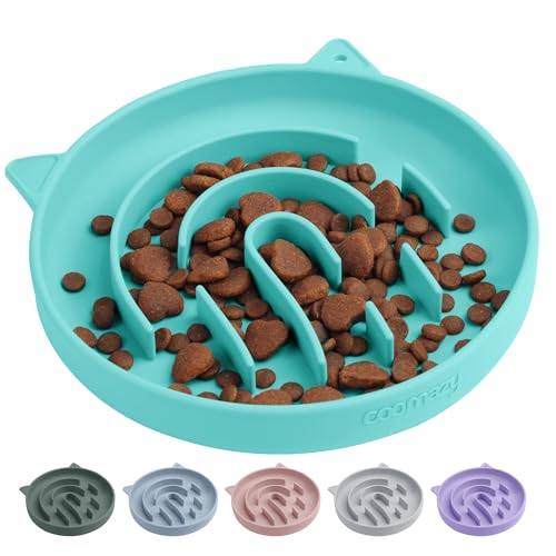 Coomazy Silicone Slow Feeder Dog Cat Bowls, Interactive Puzzle Toy for Pets Dry/Wet Food Training, Keeps Dogs Cats Busy, Prevents Puppy Kitty Overeating (Cyan, 1.4 Cup) - color: Cyan, size: 1.4 Cup