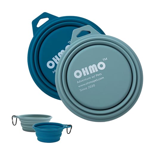 OHMO Large Collapsible Dog Bowls, (2 Pack 27oz/800ml) Premium Silicone Portable Travel Water Food Foldable Bowls Pet Feeding Bowl for Outdoor Camping Hiking - color: Peacock&Light Blue, size: 2x27oz