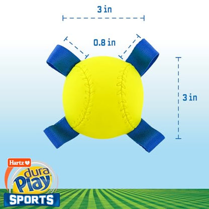 Hartz Dura Play Sports Baseball Dog Toy, Bacon Scented Squeaky Latex Yellow & Blue Toy, 3 Count - size: 3 Count, style: Baseball