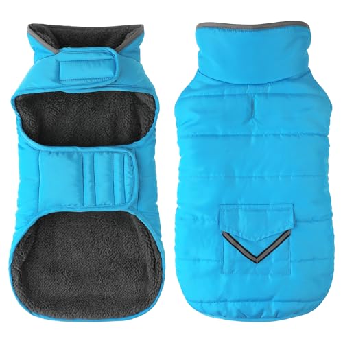 Petglad Dog Coat, Waterproof Dog Winter Jacket with Pocket, Reflective Adjustable Pet Snow Vest, Warm Cozy Fleece Sweater for Small Medium Extra Large Dogs - Sky Blue, S - color: Sky Blue, size: S(Chest Girth:12.6-16.1")