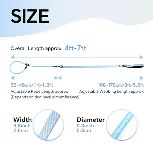 QQPETS Adjustable Slip Lead Dog Leash, Hands Free Waist Leash for Dog Walking, Reflective Training Lead with 360° Swivel Anti-Tangle, 4-7 ft Length for All Breeds - color: Blue Gradient