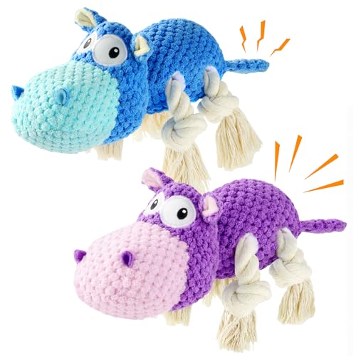 TOOPTATE 2-Pack Squeaky Dog Toys - Plush Dog Toys for Small Medium Large Dogs, Keep Them Busy (Blue & Purple, Medium) - color: Blue + Purple, size: Medium