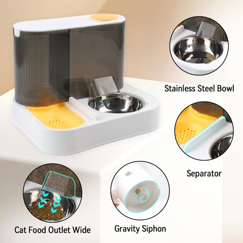 2 in 1 Automatic Cat Feeder and Water Dispenser Combo,All-in-One Dog Food and Water Dispenser Set with Stainless Steel Food Bowl Detachable Gravity Feeder for Cat Kitten Small Dog(Yellow) - color: 【Yellow】