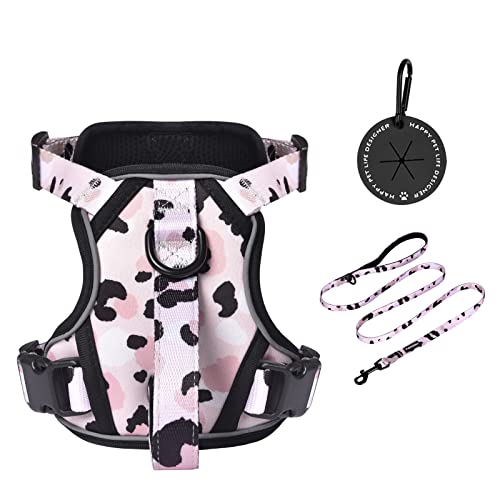 Petmolico Dog Harness for Small Dogs, Cute Harness Vest with Two Leash Clips and Soft Handle, Reflective Easy Walk Puppy Vest - Pink Leopard, Small - color: Pink Leopard, size: Small