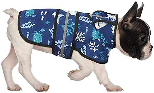HDE Dog Raincoat Jacket Reflective Adjustable Hooded Pet Poncho Rain Coat with Leash Hole for Small to X-Large Dogs Sharks - S - color: Sharks, size: Small