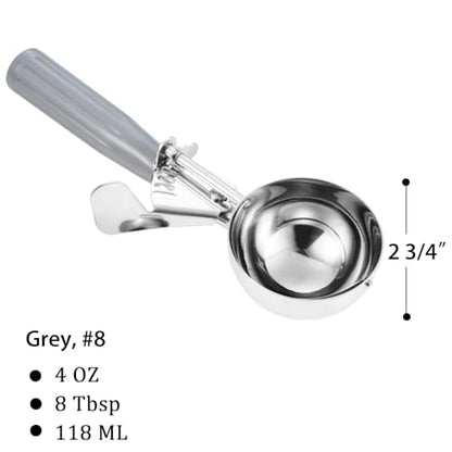 Saebye Portion Scoop - #8 (4 oz) - Disher, Large Ice Cream Scoop with Trigger, Cookie Scoop, Food Scoop, Muffin Scoop - Portion Control - 18/8 Stainless Steel, Grey Handle - size: #8/ 4 oz