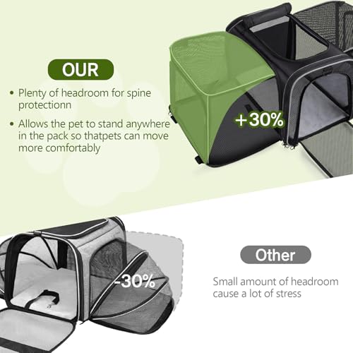 Pecute Cat Carrier Expandable, Extra Large Pet Carrier Bag, Foldable Cat Carrier Bag with Breathable Mesh, Pet Carrier Transport Bag for Dogs and Cats, with Shoulder Strap and Pet Bowl, Black