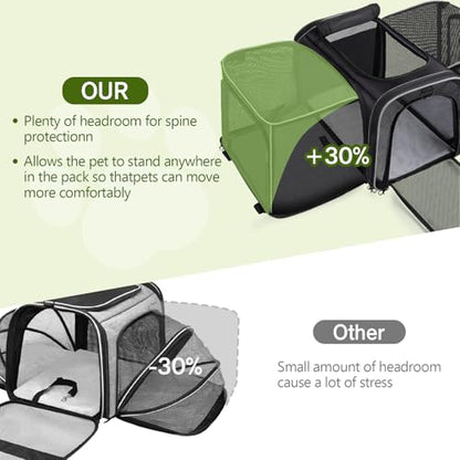 Pecute Cat Carrier Expandable, Extra Large Pet Carrier Bag, Foldable Cat Carrier Bag with Breathable Mesh, Pet Carrier Transport Bag for Dogs and Cats, with Shoulder Strap and Pet Bowl, Black