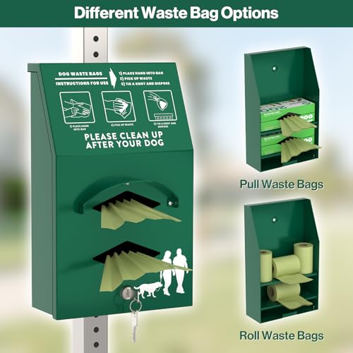 POCHAR Aluminum Outdoor Dog Bag Dispenser with Pick Up Sign for Pet Waste | Rust-Proof Wall-Mounted Poop Bag Dispenser for Dog Waste, Includes Lock & Mounting Hardware - style: ‎Dispenser with Sign