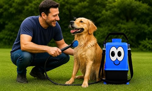 Portable Pet Wash Station - Dog Warm Water Washer with Brush and Head, Battery Powered, 5L Blue & 8L Red Models Available (Blue, 5L) - color: Blue, size: 5L