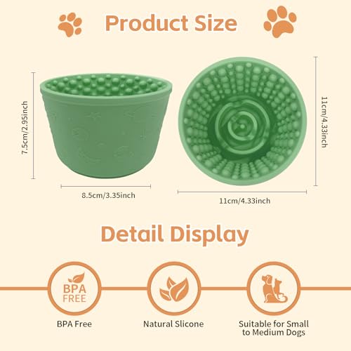 Dog Lick Bowl,Anxiety Relief Non-Slip Silicone Treat Bowl,Durable Anti-Choking Long-Lasting Enrichment Slow Feeder Licking Mat for Small Medium Large Breed,Freezable BPA Free Silicone Dishwasher Safe - color: Green, size: S-M