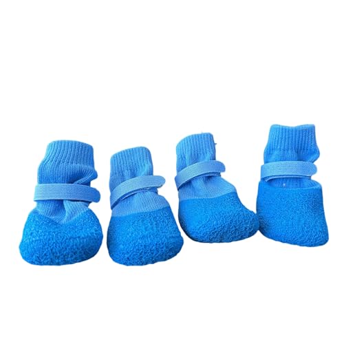 4pcs Nonslip Pet Shoes Waterproofed and Wear for Dog Various Weather Protecting Easyly Waterproofed Dog Shoes - color: Blue, size: M