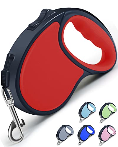 Retractable Dog Leash,[Strong Nylon Tape][One-Handed One Button Lock] for Small Medium Dogs and Cats,16ft Pet Walking Leash with 360°Tangle-Free Design,Anti-Slip Handle,Gift Package (Red) - color: Red