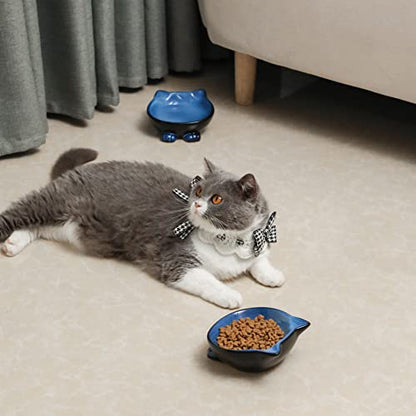 Nihow Ceramic Basic Cat Bowl: 5 Inch Cat Dish for Food & Water - Food Grade, Microwave & Dishwasher Safe - Elegant Blue & Black (4.25 OZ /1 PC) - color: Blue & Black, size: 4.25 OZ