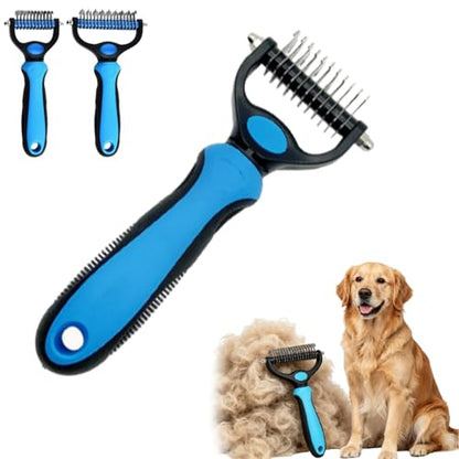 Whimsyard Dog Brush, Dual-Groom Pro All Pets Detangling Brush, Pet Pro Grooming Tool, Universal Detangling Comb for Dogs, Double-Sided Stainless Steel for Coat Care & Shedding Removal (Blue/Small) - color: Blue/Small