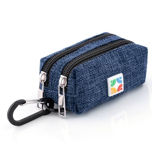 Hemp Dog Poop Bag Holder for Leash — Eco-Friendly Dog Waste Bag Dispenser, Sustainable Natural Hemp Fabric, Attaches to Any Leash, Belt or Backpack (Dark Blue, Double) - color: Dark Blue, size: Double