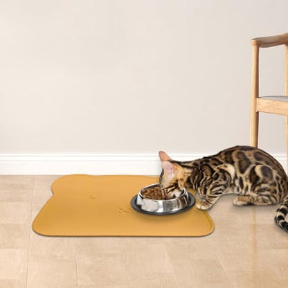 Silicone Waterproof Dog Cat Pet Feeding Mats,Anti Slip Pet Bowl Mats, BPA Free Silicone Pete Feeding Mat Bear Pattern 16In x 12In(Yellow) - color: yellow