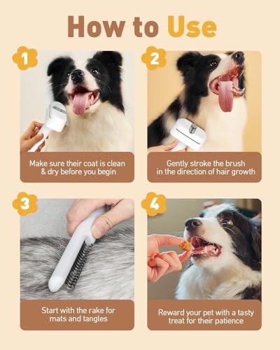 3-in-1 Pet Grooming Tool - Deshedding Dog Brush, Dematting Comb, Undercoat Rake for Long Hair Dogs & Cats, Grooming Comb for Shedding and Matting