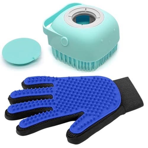 HEALTHYPAWS 2PCS Dog Grooming Brush Set | Pet Bath Hair Remover Glove with Adjustable Ring Handle for Short & Long Hair