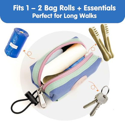 Dog Poop Bag Holder for Leash, Zippered Canvas Poop Bag Dispenser Pouch with Velcro Straps & Metal Carabiner Clip, Holds Keys & Treats for Daily Dog Walking - color: Light Green