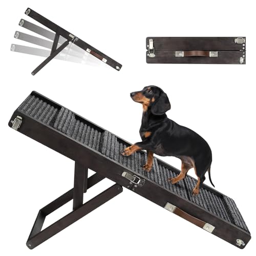 2026 Upgraded Dog Ramp for Couch, Foldable Small Dog Ramp for Sofa, 4 Adjustable Height from 13'' to 21", Portable Stable Pet Step with Non-Slip Pad, Pet Ramps Use for Couch Stairs, Black - color: Black, size: 80×30cm-for couch