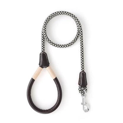 Mile High Life Dog Leash, Rope Leash with Genuine Leather Handle and Heavy Duty Metal Clasp, Great for Small Medium Large Dogs (Black Khaki, 4FT) - color: Leather Handle-Black Khaki, size: 48 Inch-1/2"