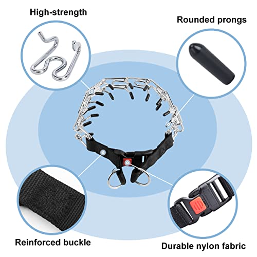 Dog Prong Collar, Adjustable Dog Training Collar with Quick Release Buckle for Small Medium Large Dogs - color: Black, size: M/3.0mm (Neck: 16"-18" Weight: 50 lbs)