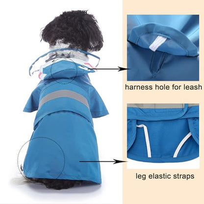Zunea Waterproof Dog Raincoat with Hood for Small Dogs Reflective Puppy Rain Jacket Clothes with Leash Hole Funny Shark Pattern Pet Dog Poncho Slicker Costumes Chihuahua Doggie Rainwear Blue XS - color: blue, size: XS