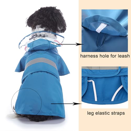Zunea Waterproof Dog Raincoat with Hood for Small Dogs Reflective Puppy Rain Jacket Clothes with Leash Hole Funny Shark Pattern Pet Dog Poncho Slicker Costumes Chihuahua Doggie Rainwear Blue M - color: blue, size: M