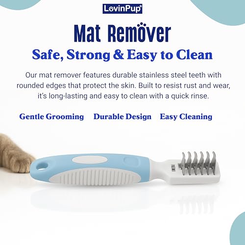 Pet Mat Remover – Professional Dematting Comb for Dogs and Cats – Stainless Steel Rounded Teeth for Gentle Knot & Tangle Removal – Dog Dematting Tools & Dog Grooming Supplies - size: Mat Remover