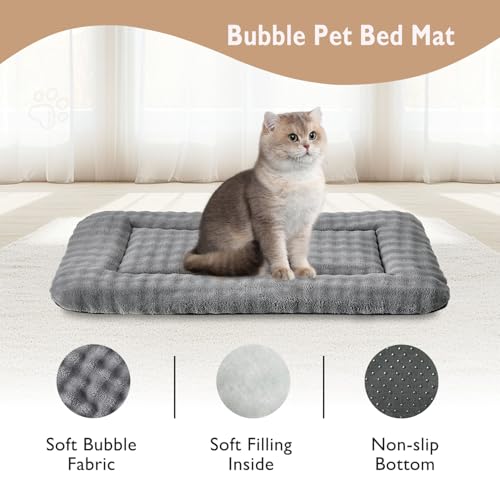Pet Bed Mat Crate Pad for Cats Small Dogs, Washable Soft Pet Sleeping Mat Kennel Pad with 3D Bubble Pattern, Grey, 24"x 18" - color: Grey, size: 24"L x 18"W x 1.5"Th