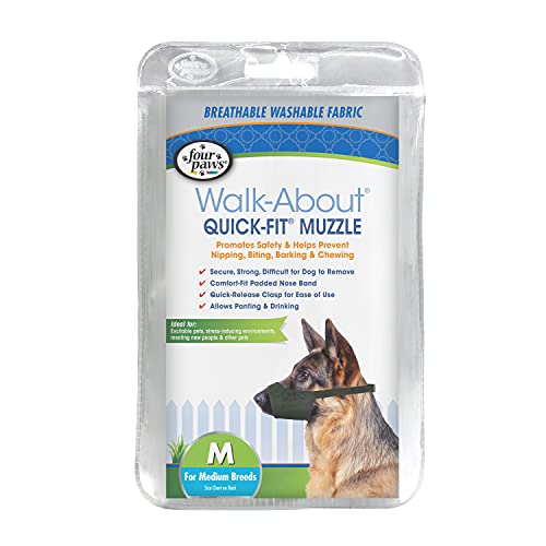 Four Paws Walk-About Quick-Fit Adjustable Dog Muzzle for Medium Dogs, Washable & Breathable, Black, 1 Count - size: 3-Medium Regular Snout