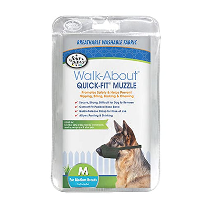 Four Paws Walk-About Quick-Fit Adjustable Dog Muzzle for Medium Dogs, Washable & Breathable, Black, 1 Count - size: 3-Medium Regular Snout