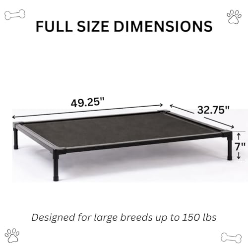 Elevated Dog Bed, Dog Cot for Large Dogs, Aluminum Frame with Chew-Resistant PVC Fabric, Supports Up to 150 lbs, Indoor and Outdoor Use, Hardware Included, 49.25" x 32.75" x 7" - size: Large