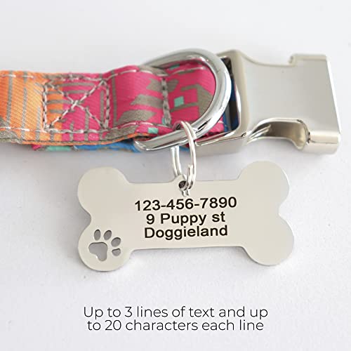 Custom Pet ID Tag, Personalized Cute Silver & Gold Bone & Hollowed Paw Shaped Collar Pendant Engraved Dog Name, Label, Address & Phone, Stainless Steel Shiny Puppies Tags Customizable on Both Sides