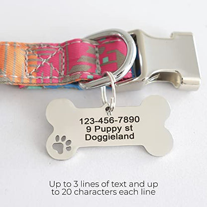 Custom Pet ID Tag, Personalized Cute Silver & Gold Bone & Hollowed Paw Shaped Collar Pendant Engraved Dog Name, Label, Address & Phone, Stainless Steel Shiny Puppies Tags Customizable on Both Sides