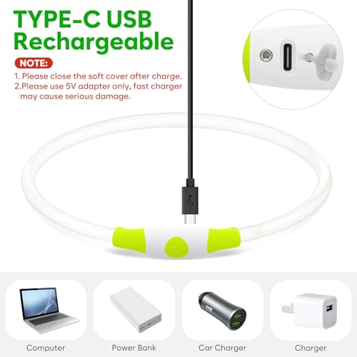 HIGO Light Up Dog Collars, USB Rechargeable LED Dog Collar, TPU Cuttable Dog Glow Collar, High Visibility Puppy Collar Safety Dog Lights for Night Walking(Green) - color: Green